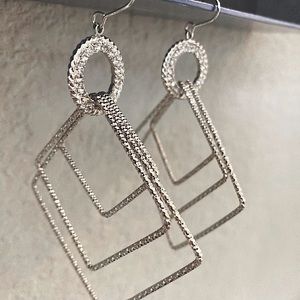 Earrings. Silver Tone Eye Catching Squares. Pre Owned.